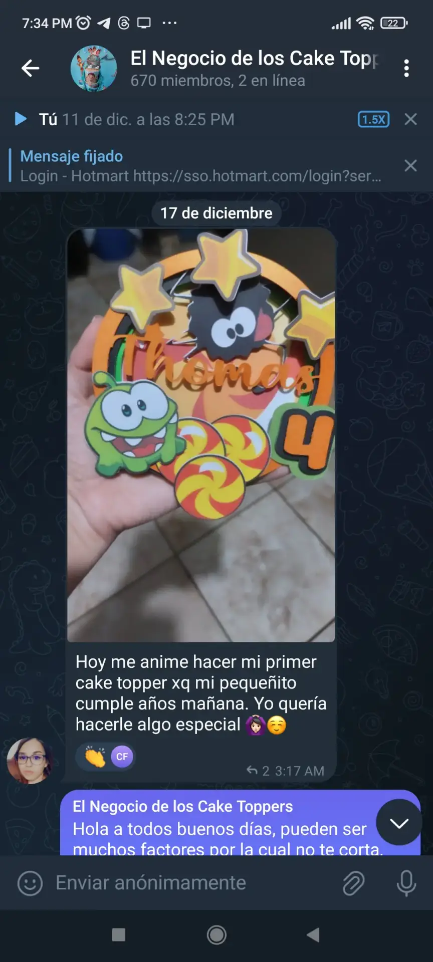 Captura de logro compartido por alumna