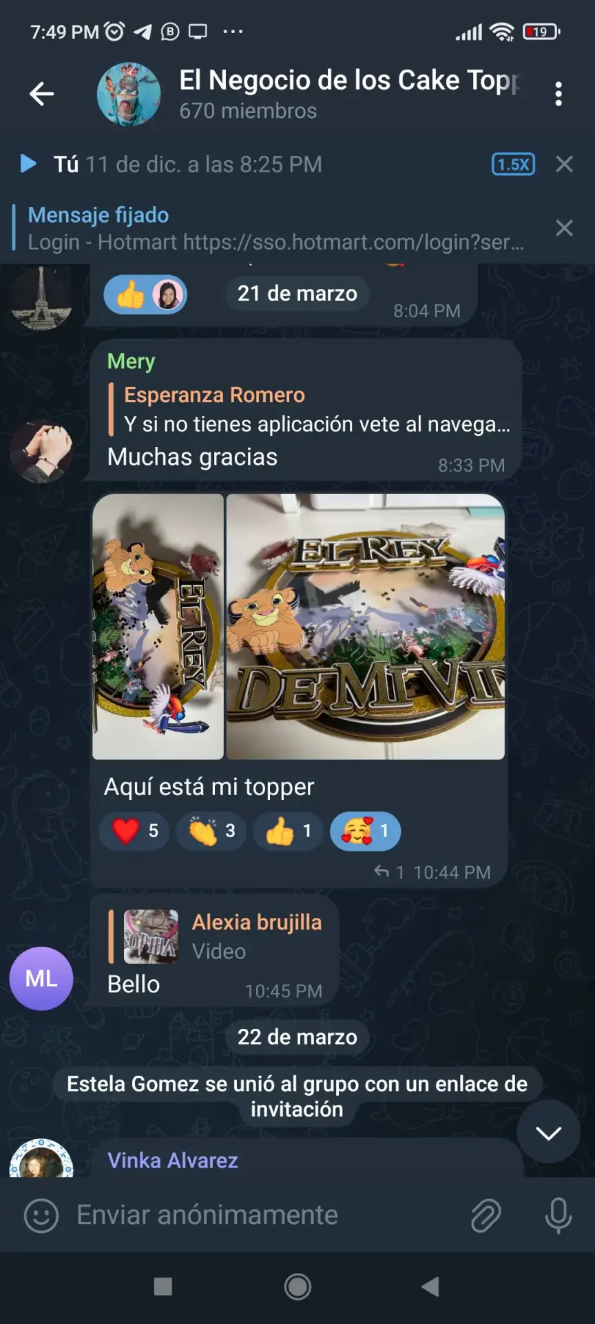 Mensaje de retroalimentación en la comunidad