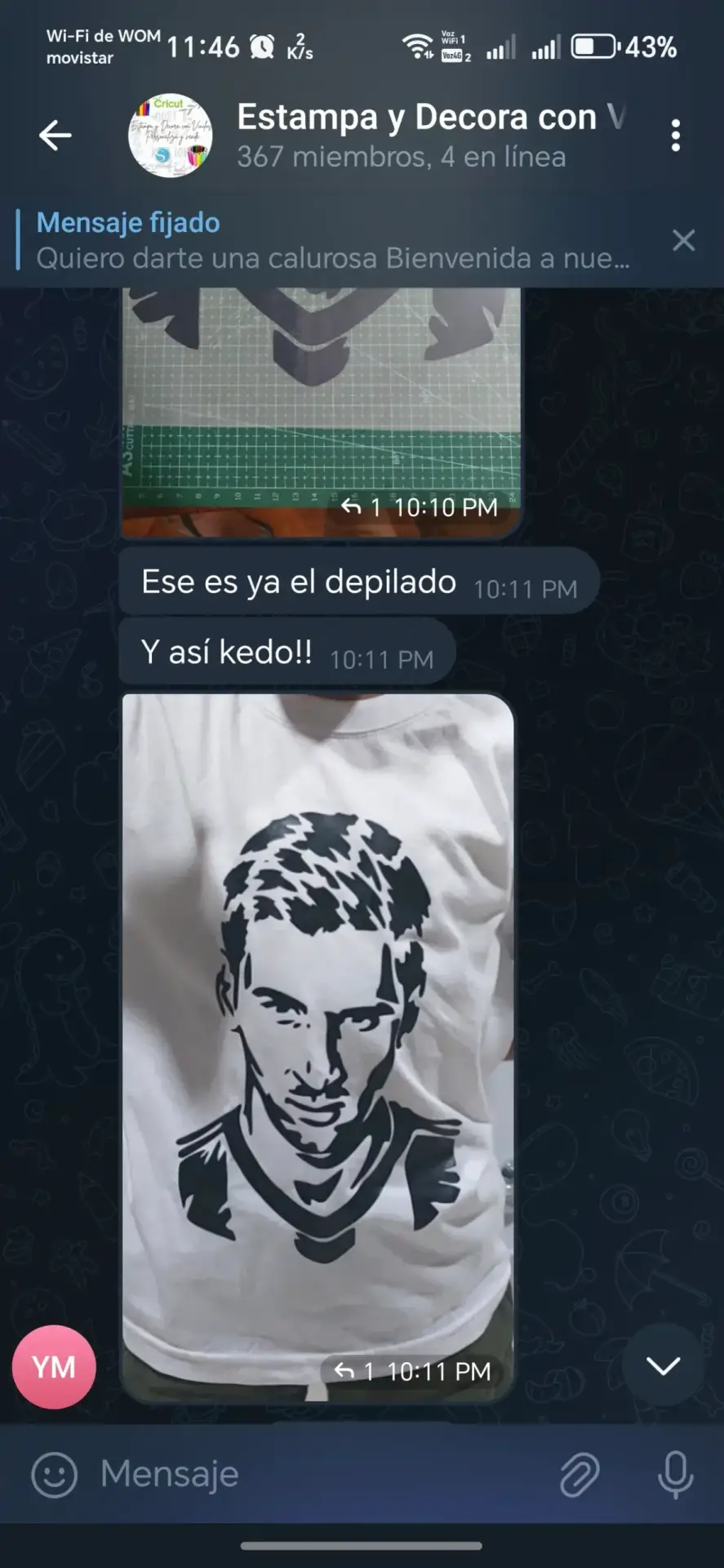 Mensaje de WhatsApp de estudiante destacando que por fin entendió las capas y cortes en Cricut