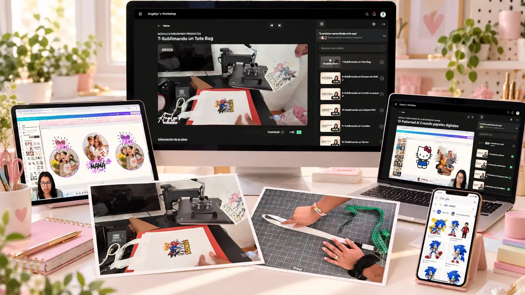 Muestras reales de productos sublimados del curso de Angelyc's Workshop